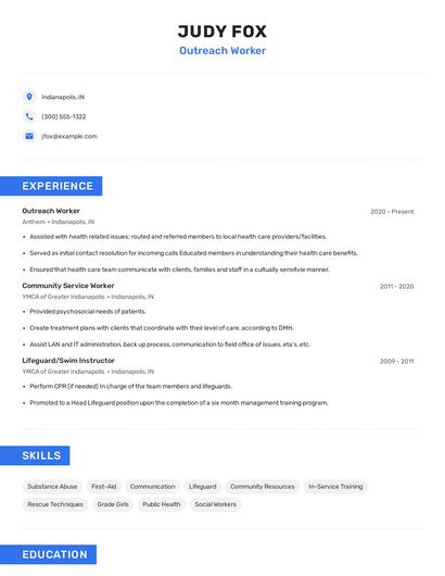 Outreach Worker Resume