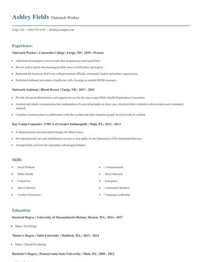 Outreach Worker Resume