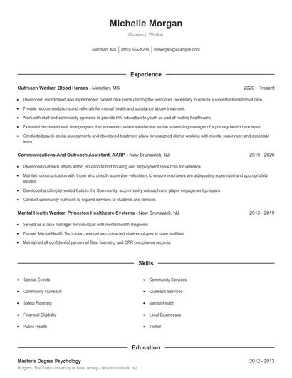 Outreach Worker Resume
