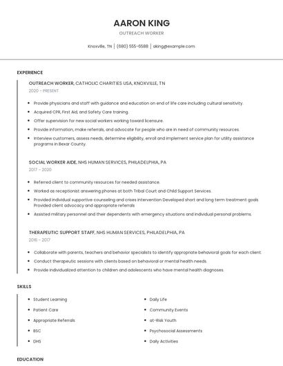 Outreach Worker Resume