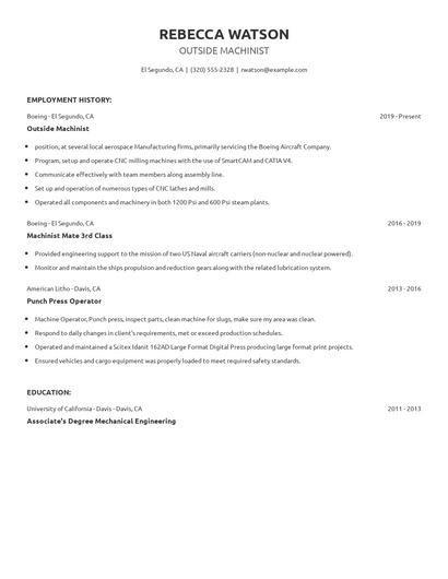 Outside Machinist Resume