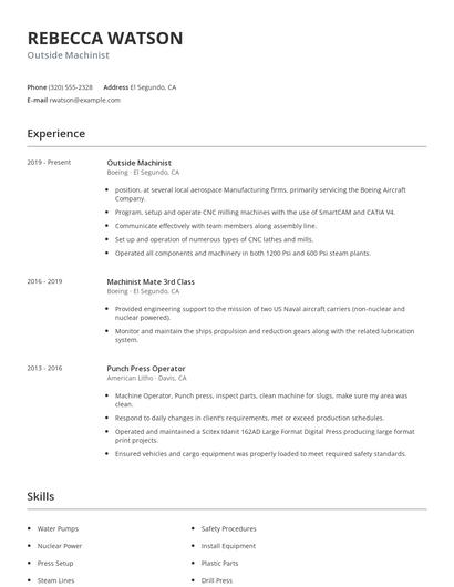 Outside Machinist Resume
