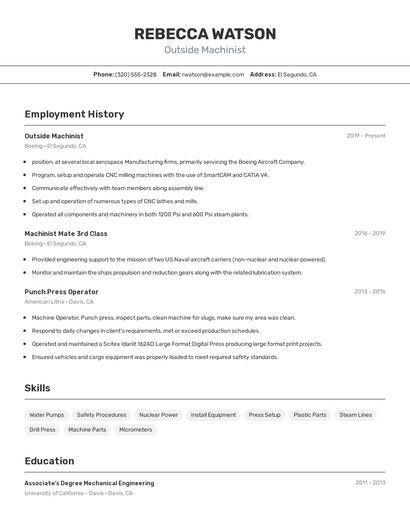 Outside Machinist Resume