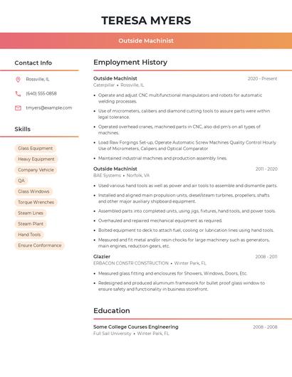 Outside Machinist Resume