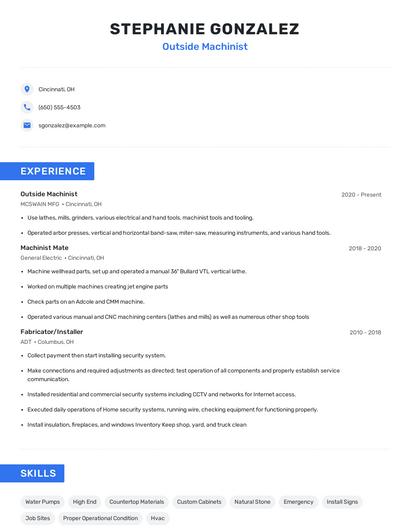 Outside Machinist Resume
