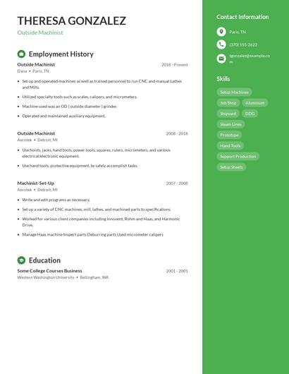 Outside Machinist Resume