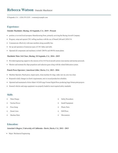 Outside Machinist Resume