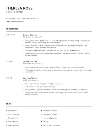 Outside Operator Resume