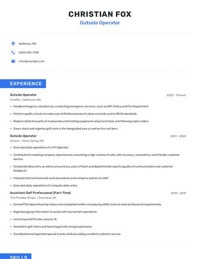 Outside Operator Resume