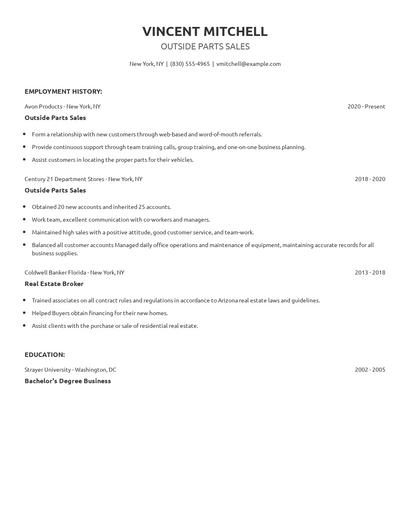 Outside Parts Sales Resume