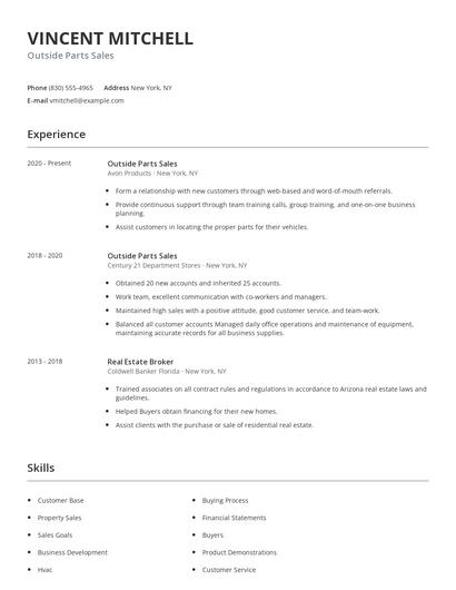 Outside Parts Sales Resume