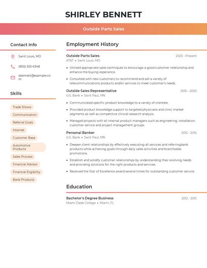 Outside Parts Sales Resume