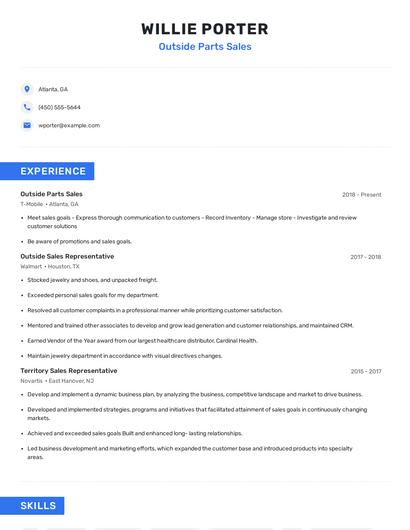 Outside Parts Sales Resume