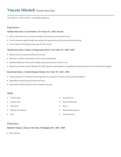 Outside Parts Sales Resume