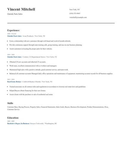 Outside Parts Sales Resume
