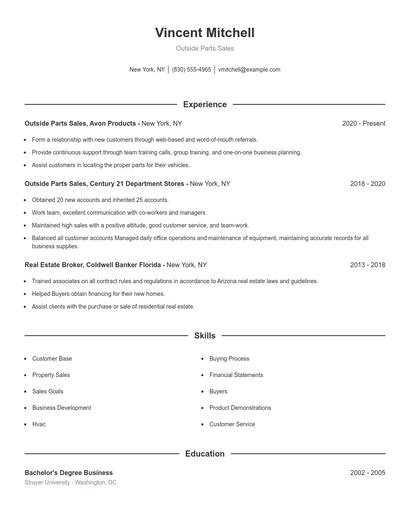 Outside Parts Sales Resume