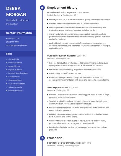 Outside Production Inspector Resume