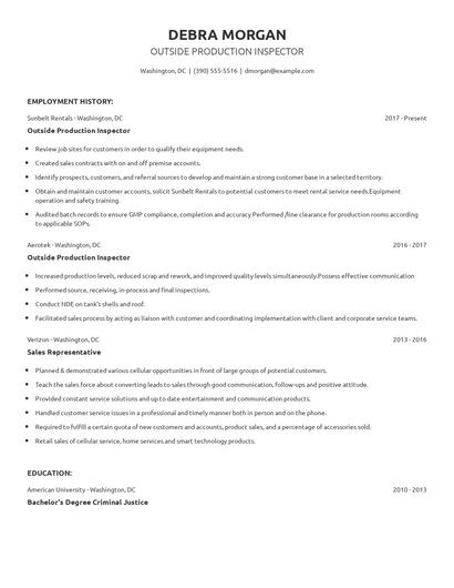Outside Production Inspector Resume