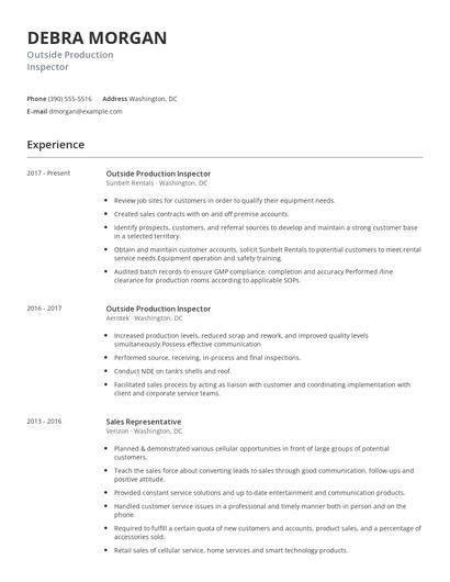 Outside Production Inspector Resume