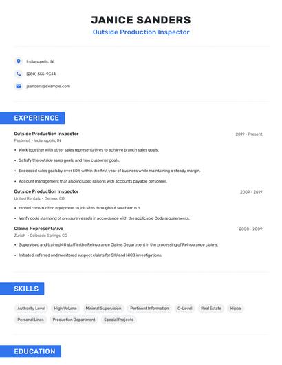 Outside Production Inspector Resume
