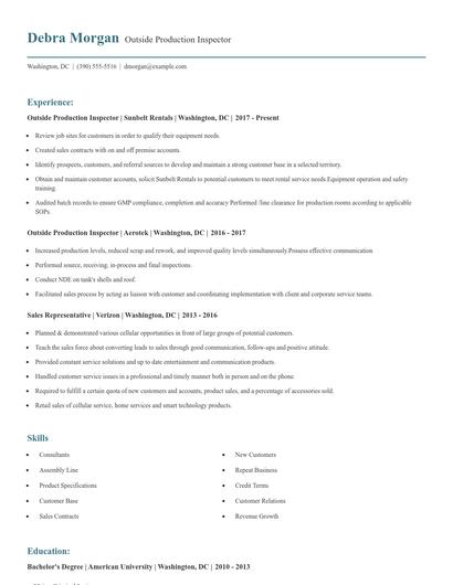 Outside Production Inspector Resume