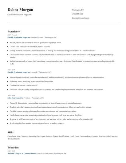 Outside Production Inspector Resume