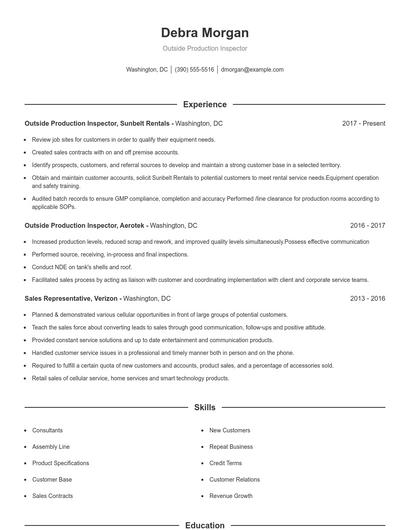 Outside Production Inspector Resume