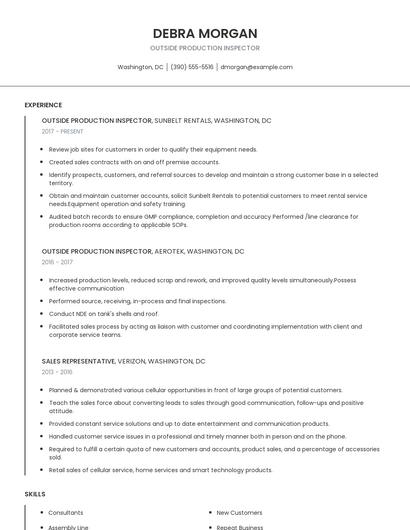 Outside Production Inspector Resume