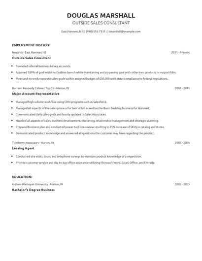 Outside Sales Consultant Resume