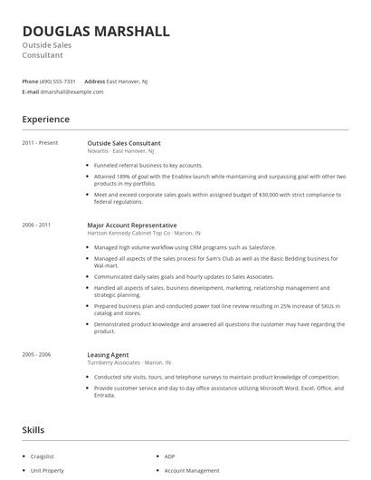 Outside Sales Consultant Resume