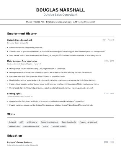 Outside Sales Consultant Resume