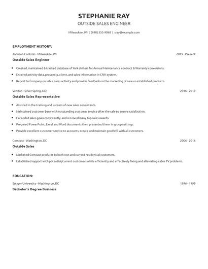 Outside Sales Engineer Resume