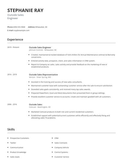 Outside Sales Engineer Resume