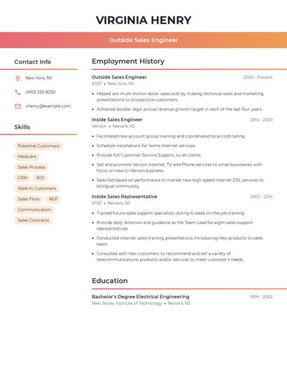 Outside Sales Engineer Resume