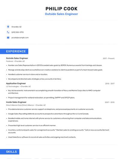 Outside Sales Engineer Resume