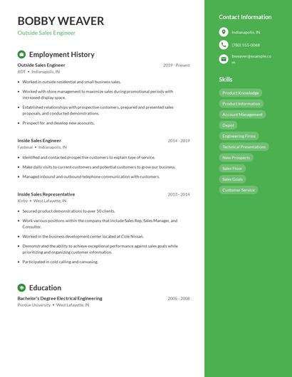 Outside Sales Engineer Resume