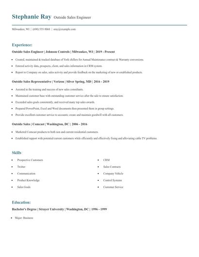 Outside Sales Engineer Resume