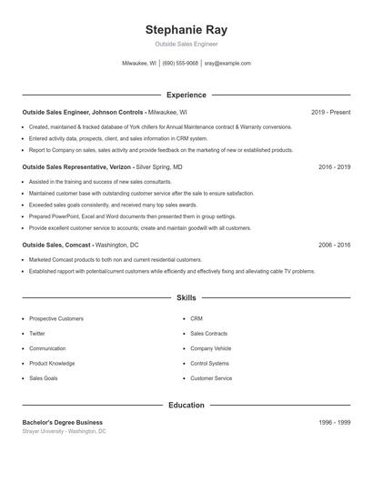 Outside Sales Engineer Resume