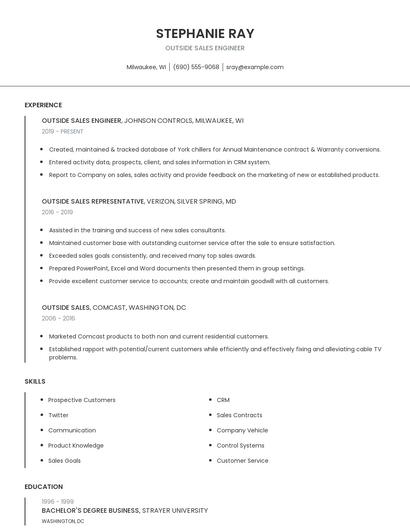 Outside Sales Engineer Resume