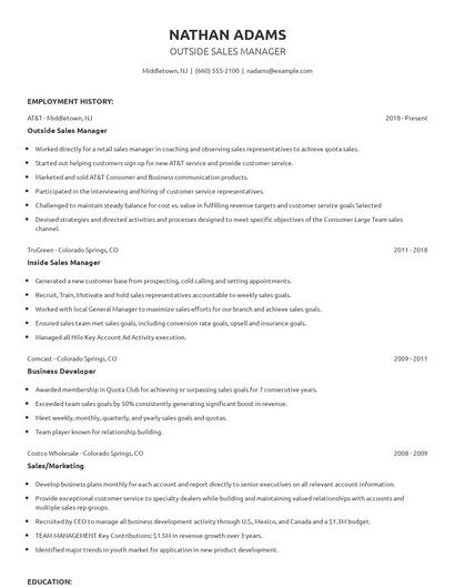 Outside Sales Manager Resume