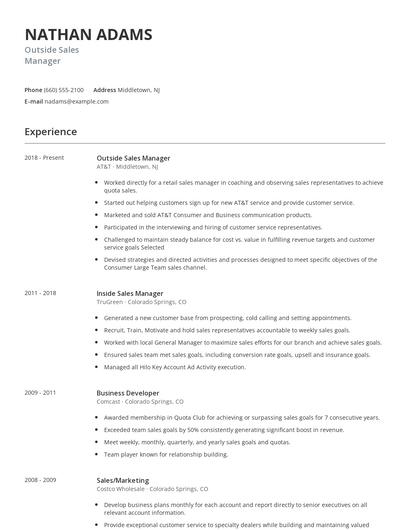 Outside Sales Manager Resume
