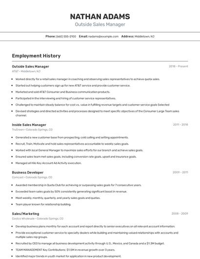 Outside Sales Manager Resume