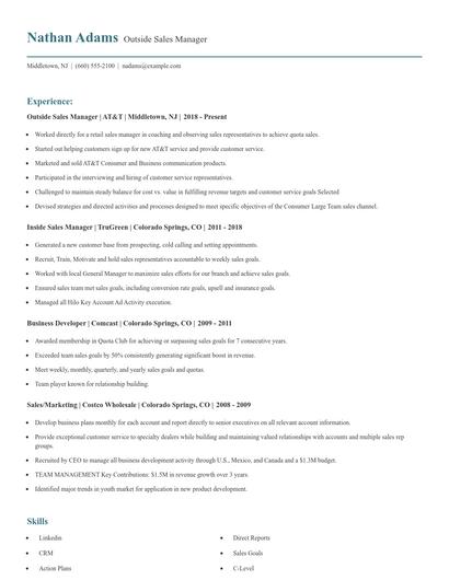 Outside Sales Manager Resume