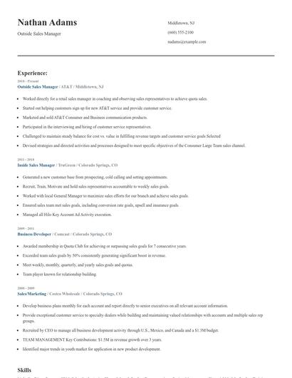 Outside Sales Manager Resume