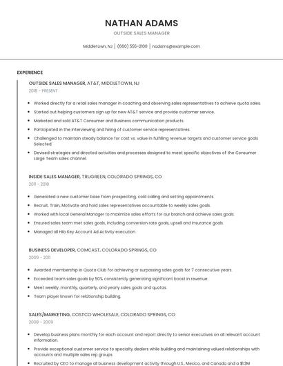 Outside Sales Manager Resume