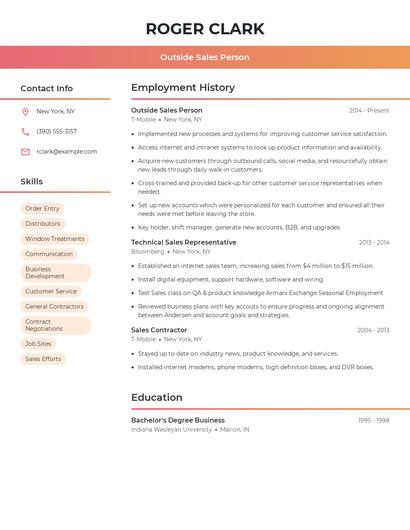 Outside Sales Person Resume