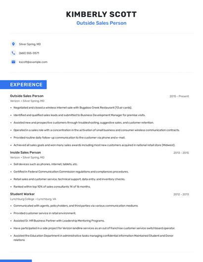 Outside Sales Person Resume