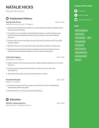 Outside Sales Person Resume