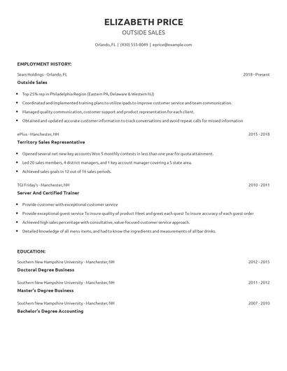 Outside Sales Resume