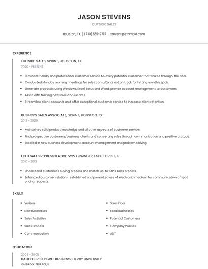 Outside Sales Resume